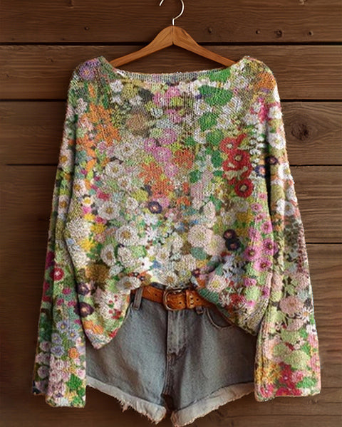 Printed Boat-Neck Sweater