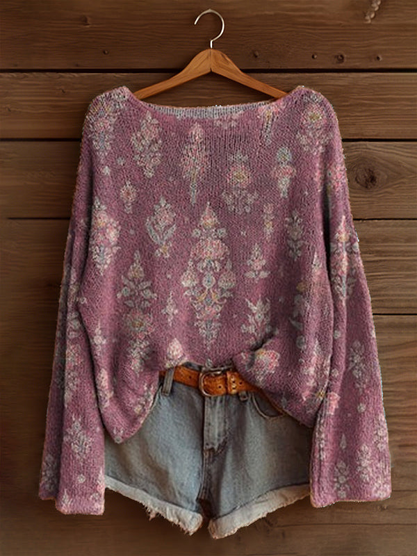 Printed Boat-Neck Sweater