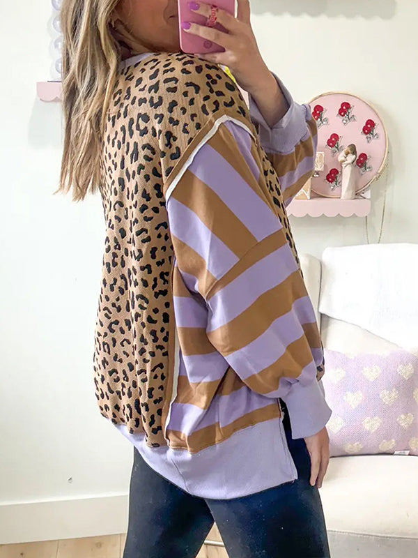 Stripe Combo Leopard Sweatshirt