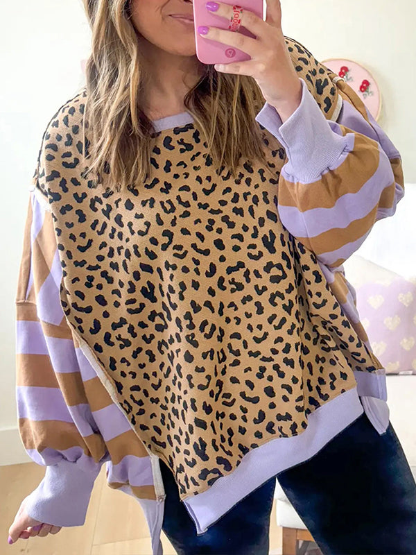 Stripe Combo Leopard Sweatshirt