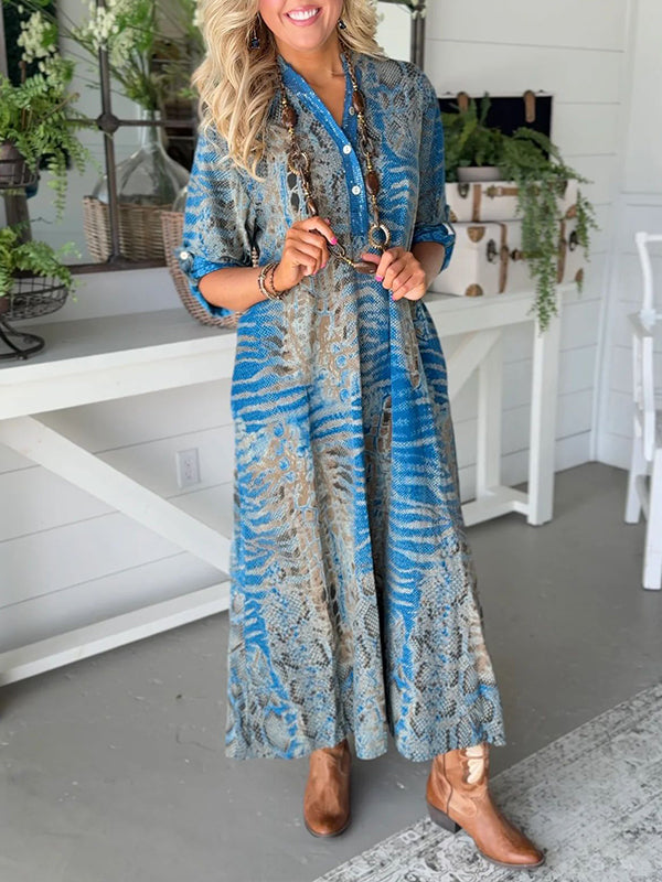 Printed Button-Front Dress