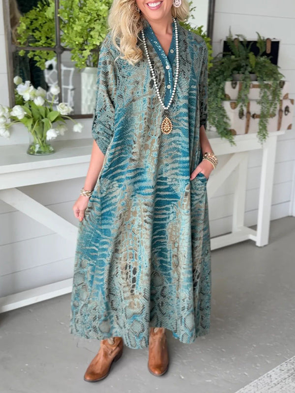 Printed Button-Front Dress