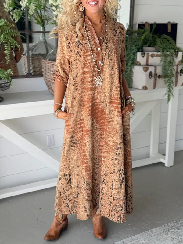 Printed Button-Front Dress