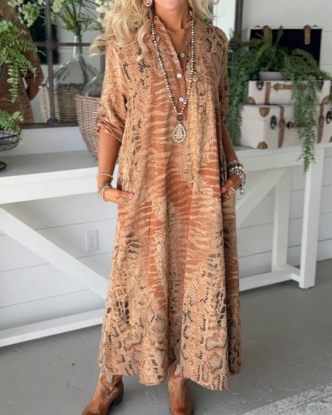 Printed Button-Front Dress