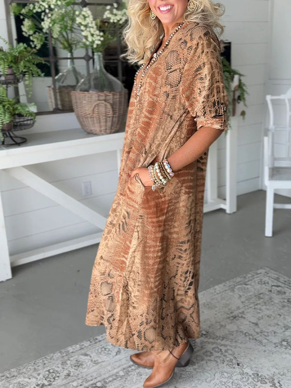 Printed Button-Front Dress