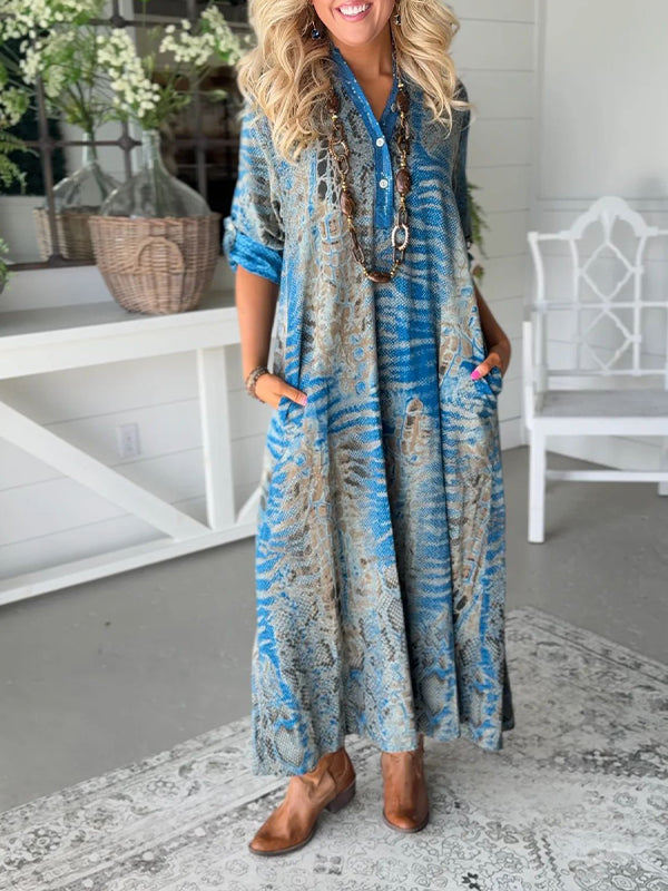 Printed Button-Front Dress