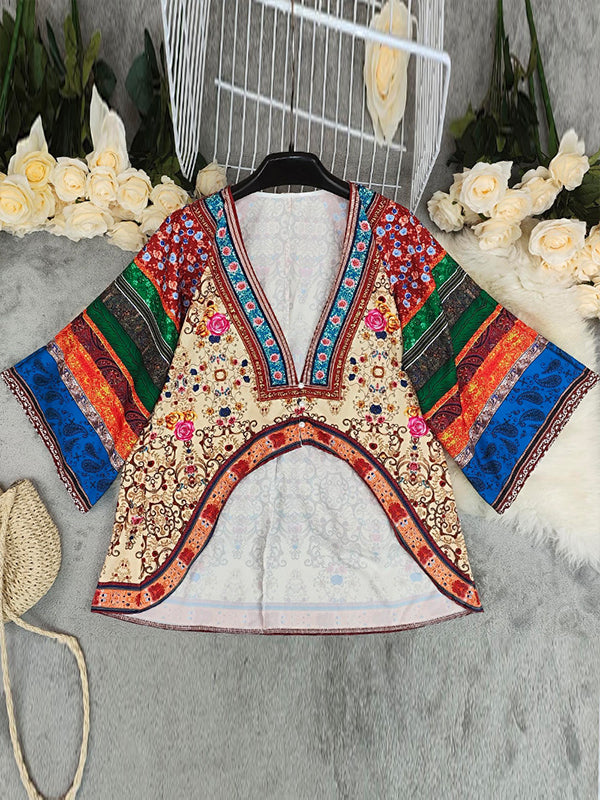 Printed V-Neck High-Low Shirt