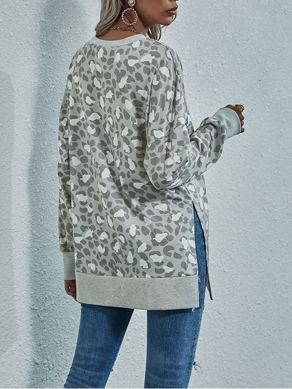Leopard Side-Slit Sweatshirt