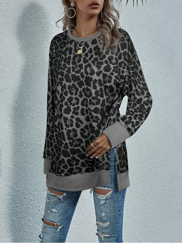 Leopard Side-Slit Sweatshirt