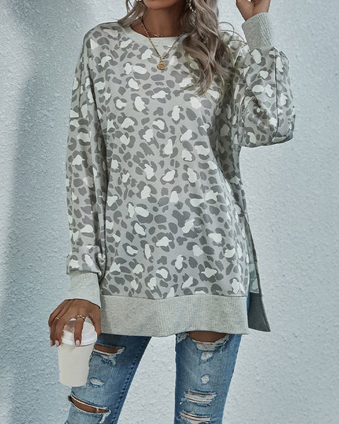 Leopard Side-Slit Sweatshirt