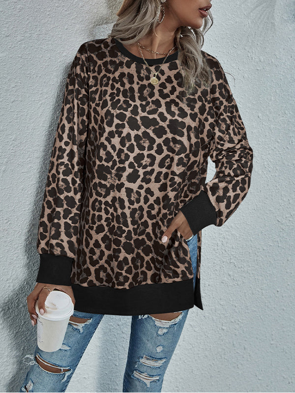 Leopard Side-Slit Sweatshirt