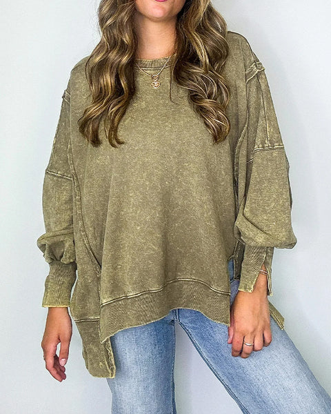 Wash Side-Slit Sweatshirt