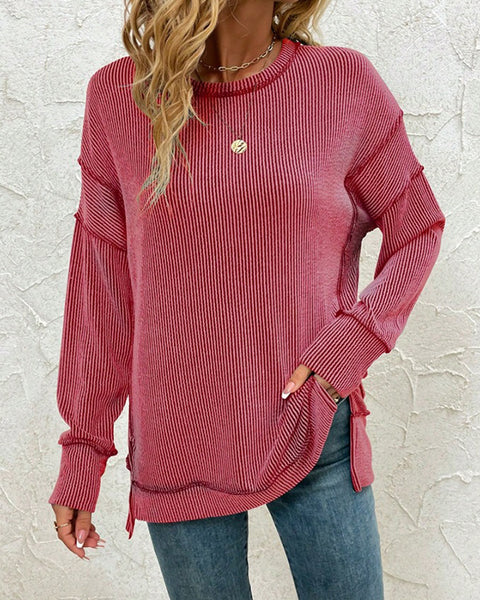 Ribbed Side-Slit Top