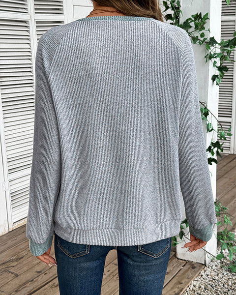 Two-Tone Button-Front Top