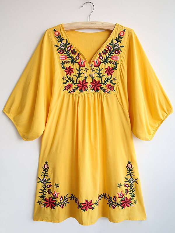 Embroidery V-Neck Dress