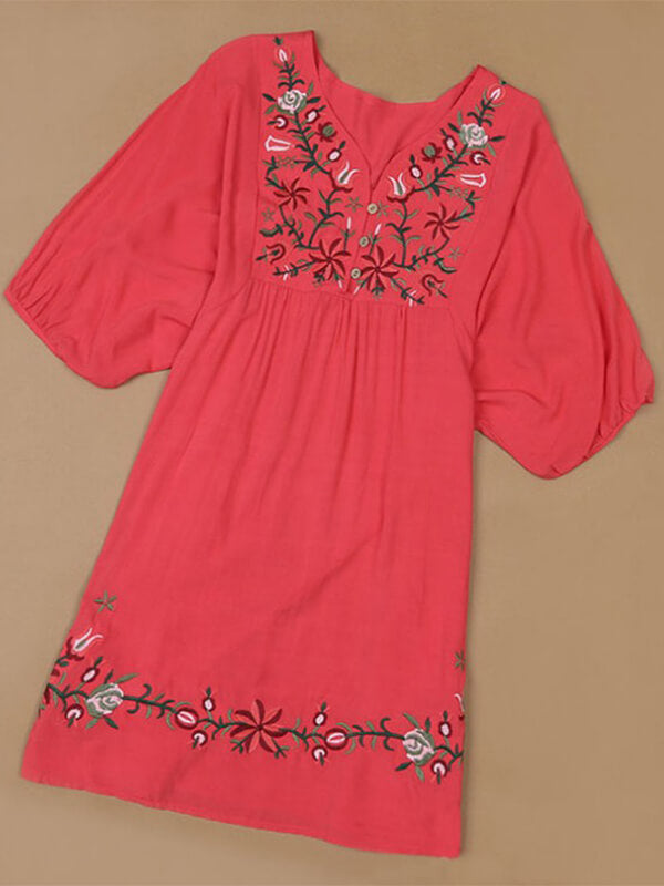 Embroidery V-Neck Dress